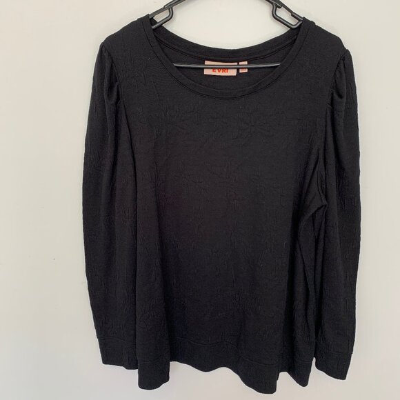 EVRI TEXTURED BLACK ROUND NECK LONG SLEEVE TOP SIZE 1X - Picture 1 of 7